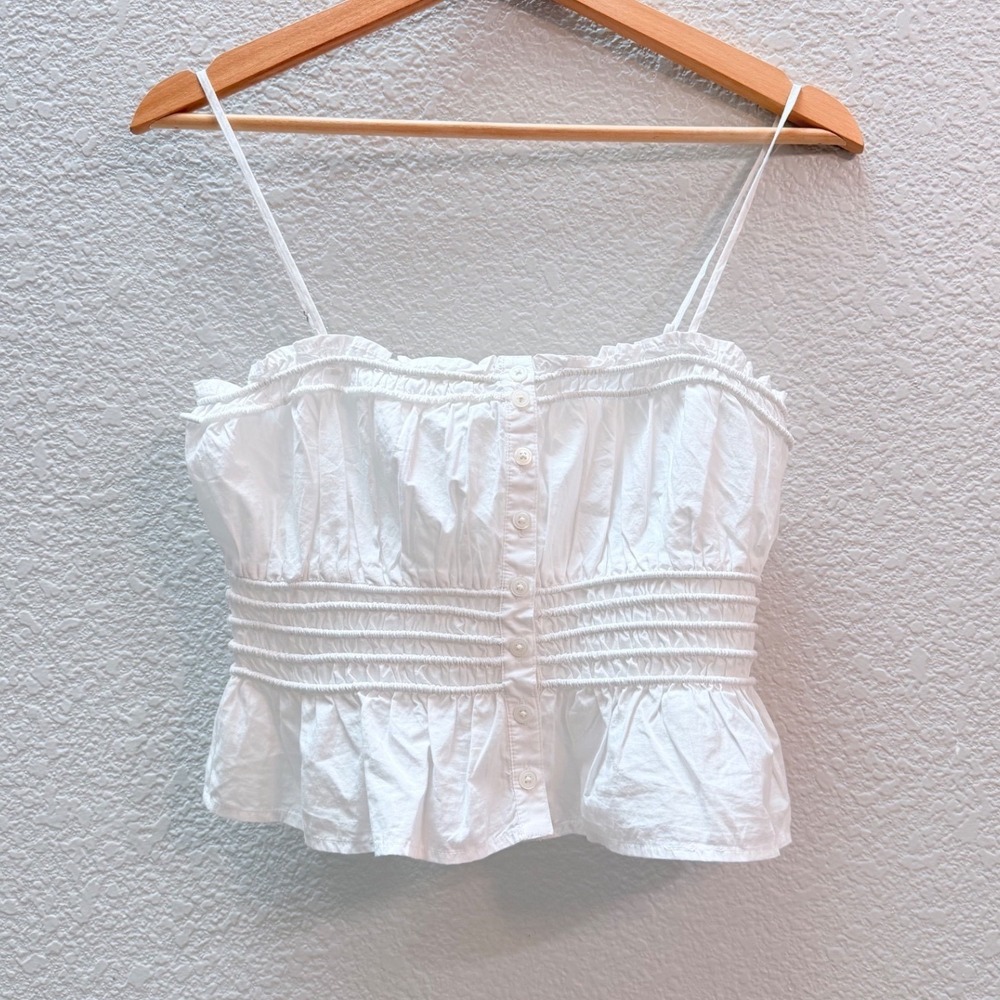 NWT Madewell Sz XXS Smocked Button-Front Top in Poplin $82